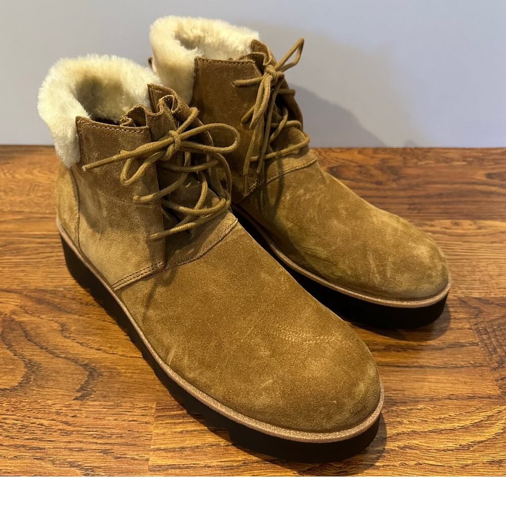 Eileen Fisher Women’s Kenille Sport Suede Sherpa Ankle Boots Whiskey Sz 9 – NWOB